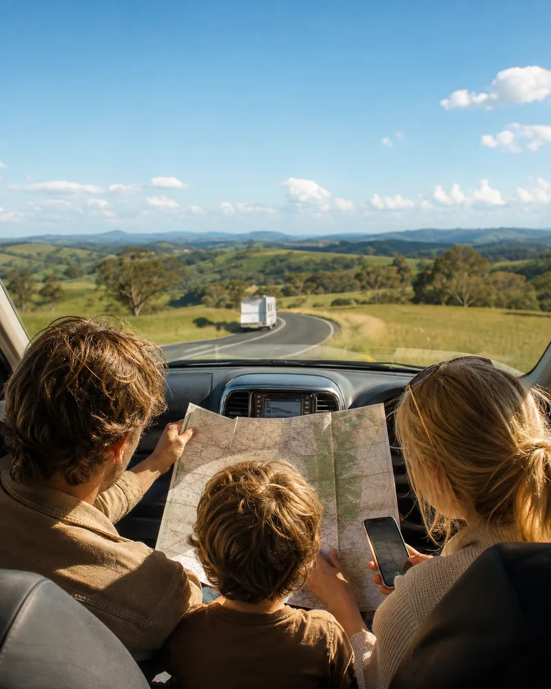 A family planning a regional driving route.